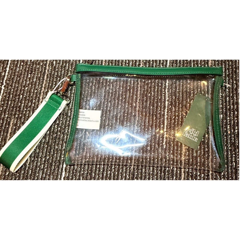 Wild Fable Clear Wristlet Pouch Women OS New Green Trim Striped Strap